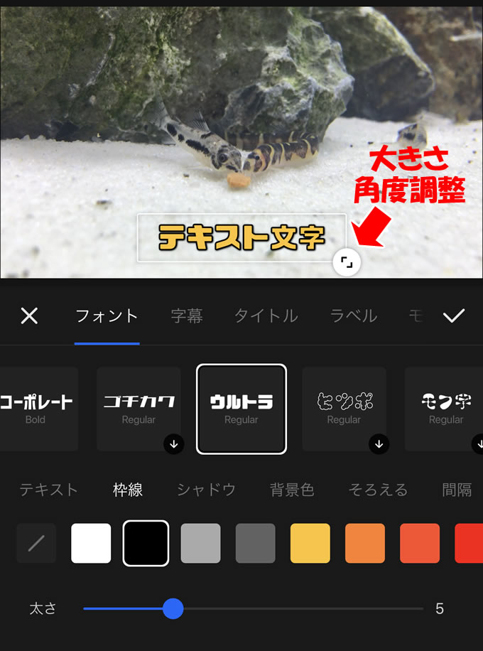 スマホだけで超簡単に動画編集が出来る神アプリ「VITA」のテキスト（テロップ・字幕）の挿入方法について③